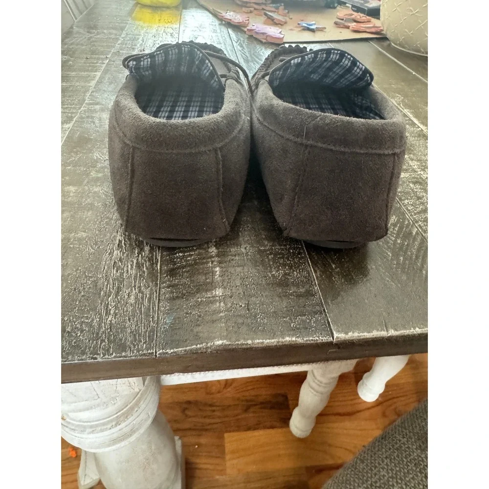 MOKKERS Men's Bruce Gray Suede Mocassin Slippers Size‎ 11 Gray Blue White Checks